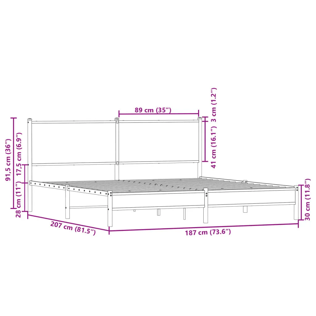 vidaXL Metal Bed Frame without Mattress Sonoma Oak 180x200 cm Super King