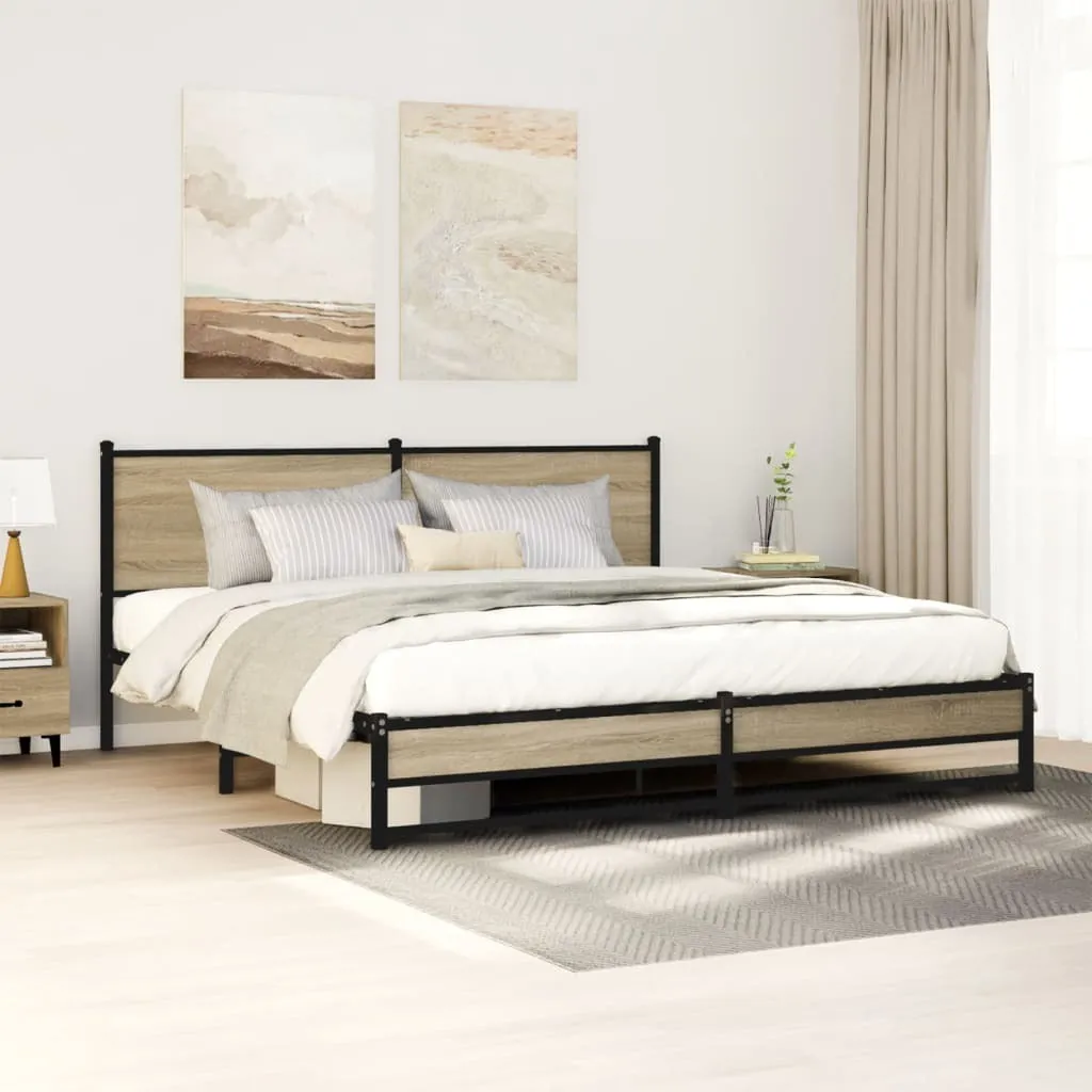 vidaXL Metal Bed Frame without Mattress Sonoma Oak 180x200 cm Super King