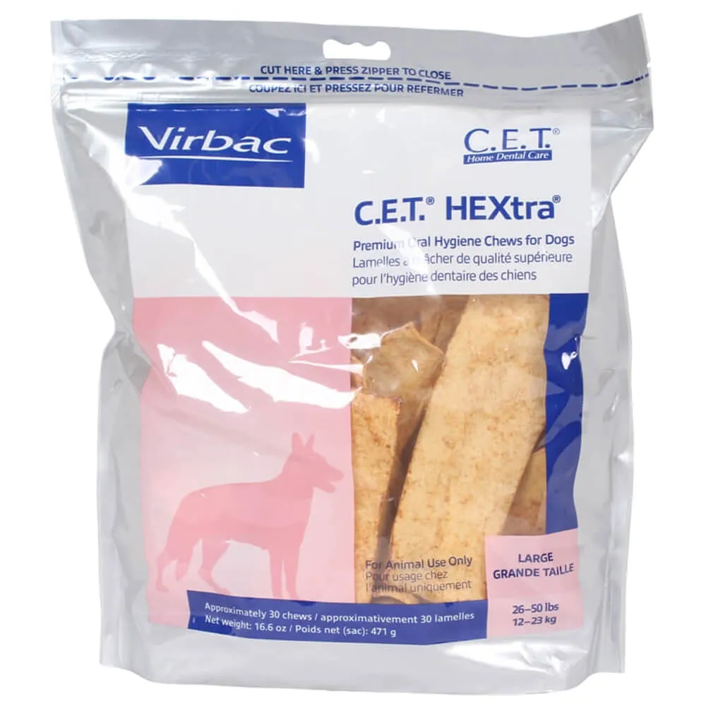 Virbac C.E.T. HEXtra Premium Dental Oral Hygiene Chews for Dogs, 30 ct