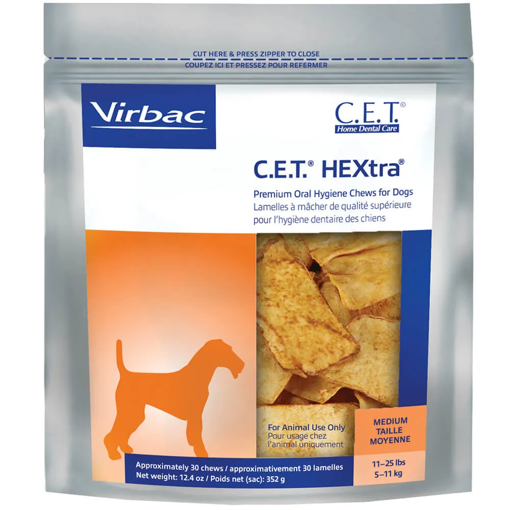 Virbac C.E.T. HEXtra Premium Dental Oral Hygiene Chews for Dogs, 30 ct
