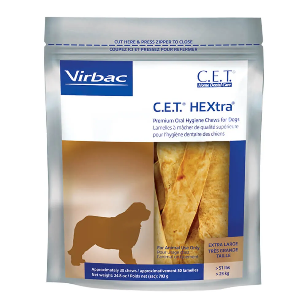 Virbac C.E.T. HEXtra Premium Dental Oral Hygiene Chews for Dogs, 30 ct