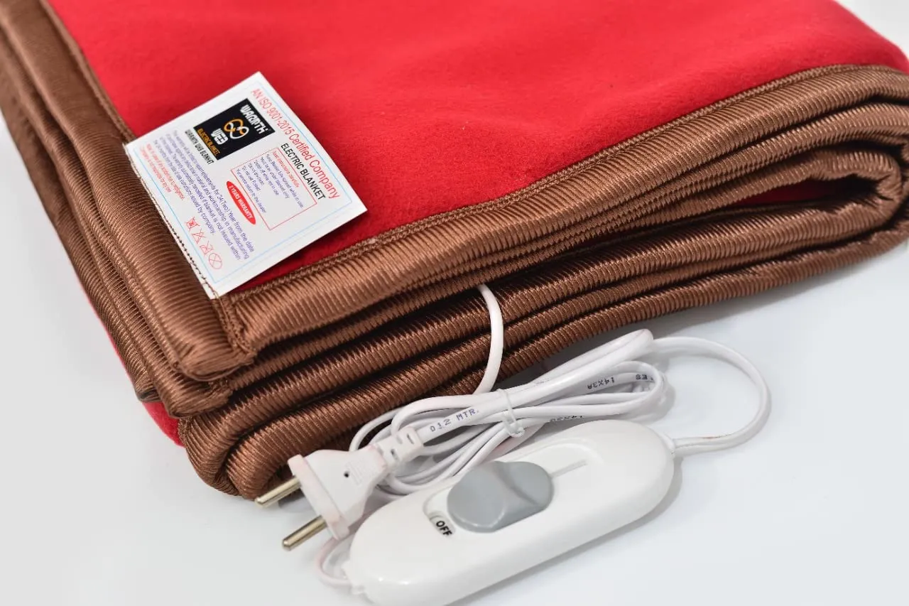 WARMTH WEB Bed Warmer Electric Under Blanket Single Bed (2 Years Warranty, Polar Fleece, Maroon, 30x60 inches), Reversible