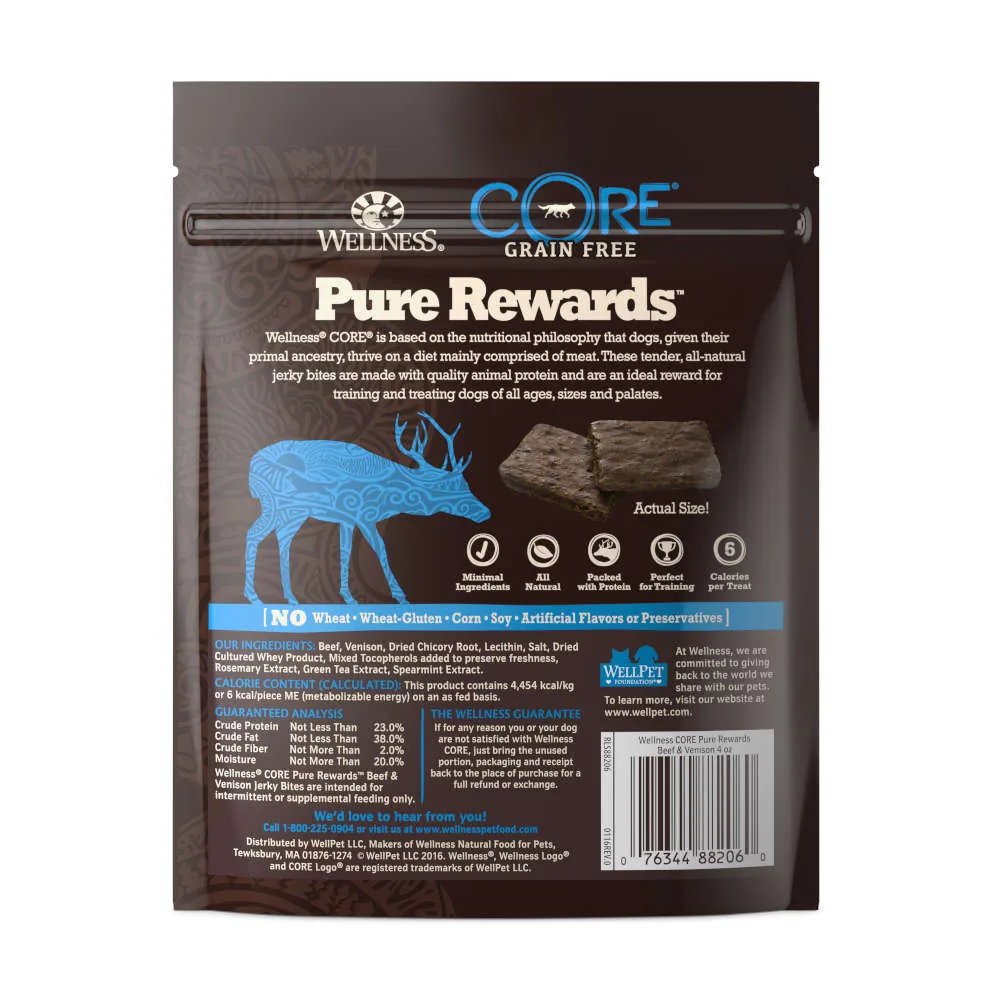 Wellness Core Pure Rewards Beef & Venison Jerky Grain Free Dog Treats 4oz