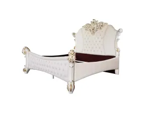 Wilson Queen Bed, Two Tone Ivory Fabric & Antique Pearl Finish