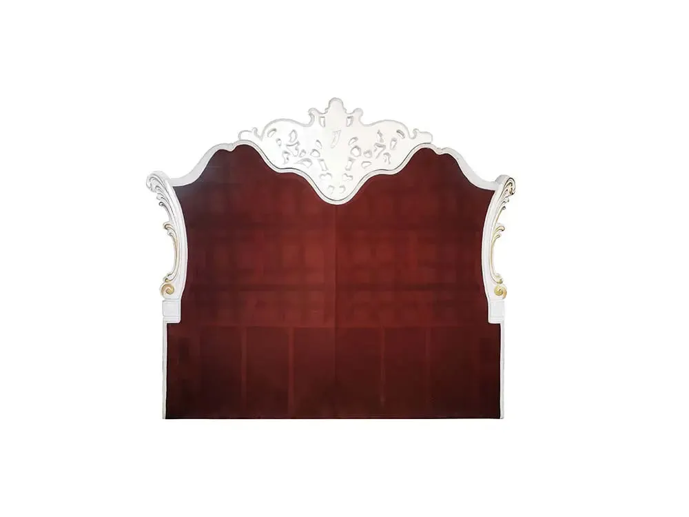 Wilson Queen Bed, Two Tone Ivory Fabric & Antique Pearl Finish